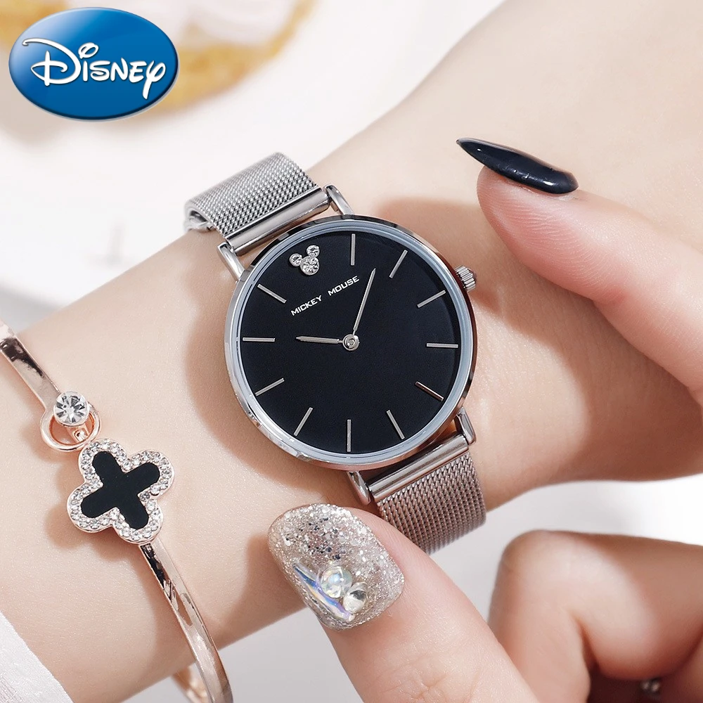 Disney Gift With Box Genuine Steel Band Watch Mesh Belt Fashion Simple Adult Women Ladies Popular Wrist Clock Relogio Masculino