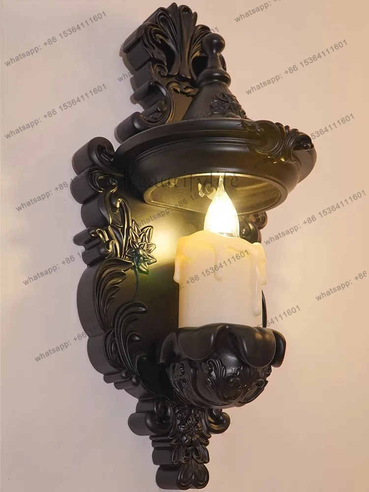 French retro carved medieval living room background wall American decorative luminous object