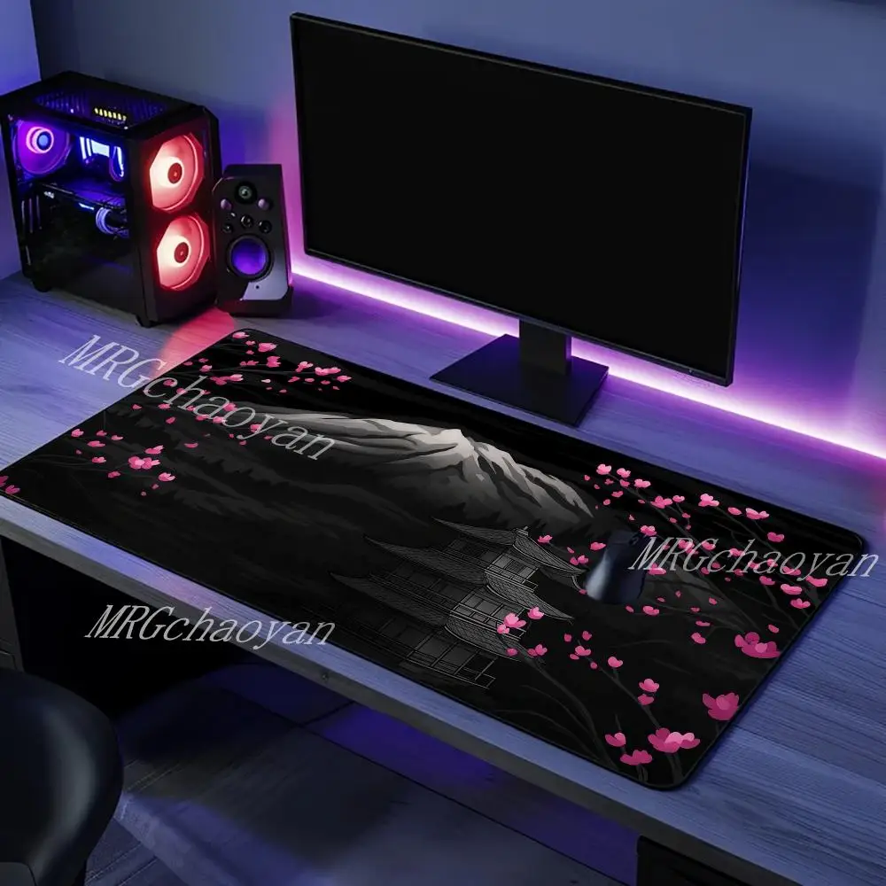 

Japanese Cherry Blossom White Gaming Mouse Pad XXL Extended Large Mouse Mat Desk Pad Stitched Edges Mousepad Long Nonslip Rubber