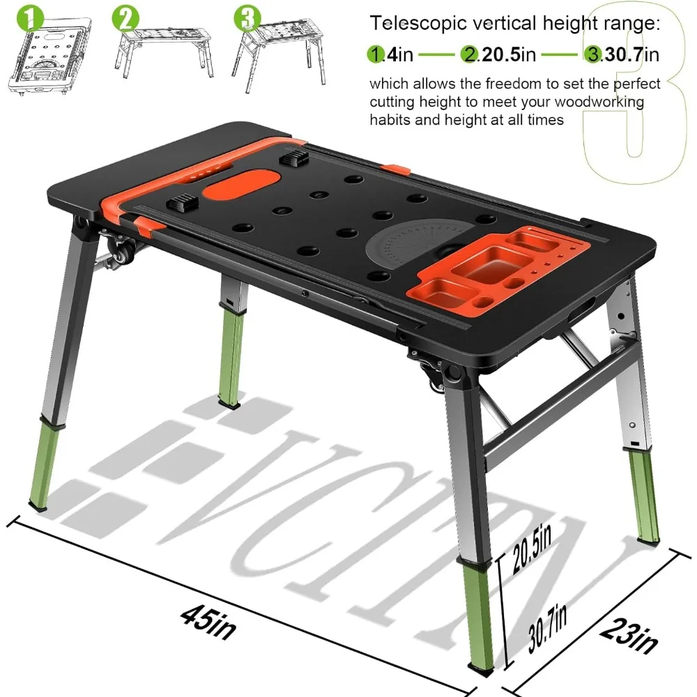 Imagem -03 - Bancada Multiuso Heavy Duty com Rodas em Bancada Dobrável Perna de Aço Móvel Montagem Livre Table550lbs Load