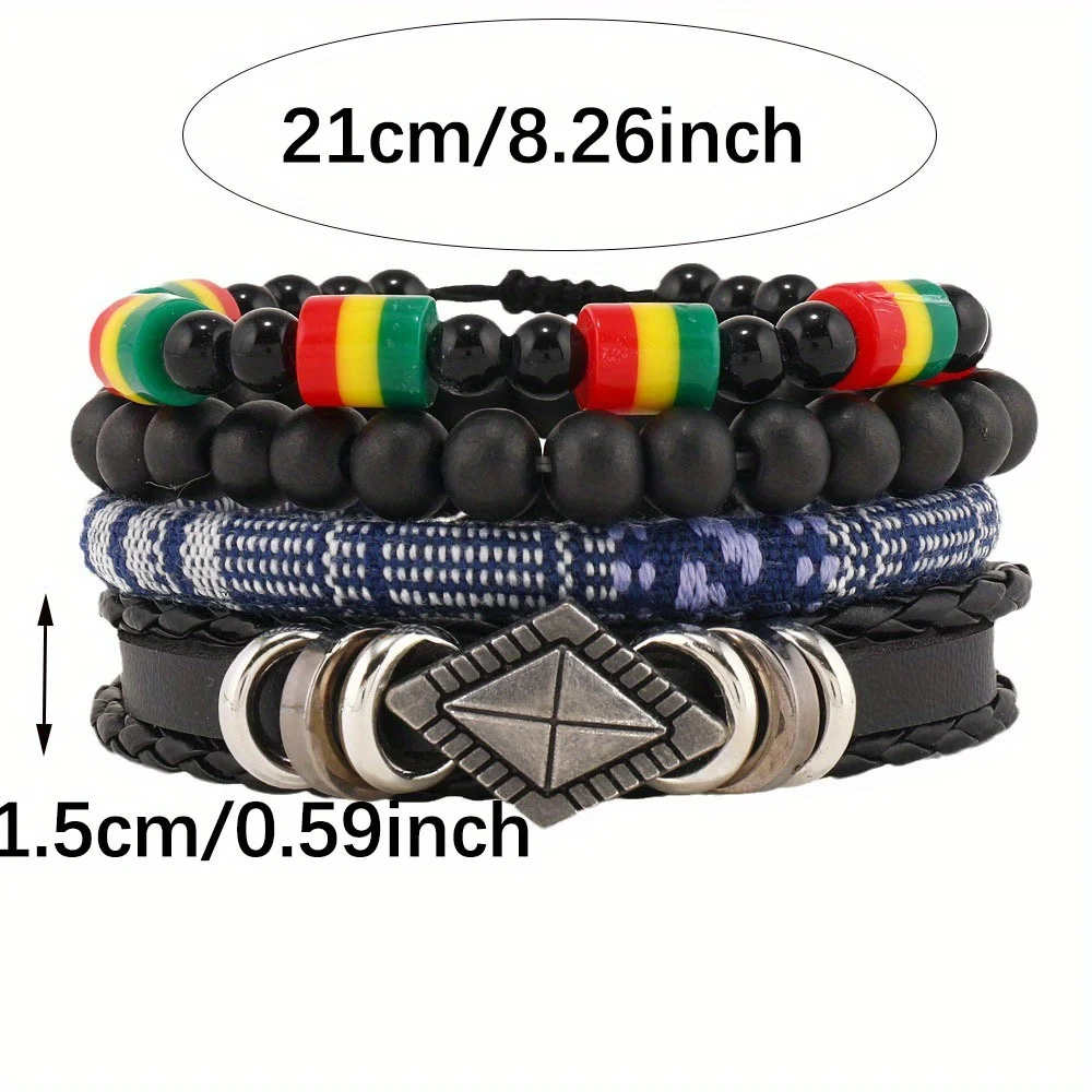 4pcs/set Bohemian Multilayer Leather Bracelets Sets for Women Men Weave Braided Vintage Fashion Jewelry Accessories