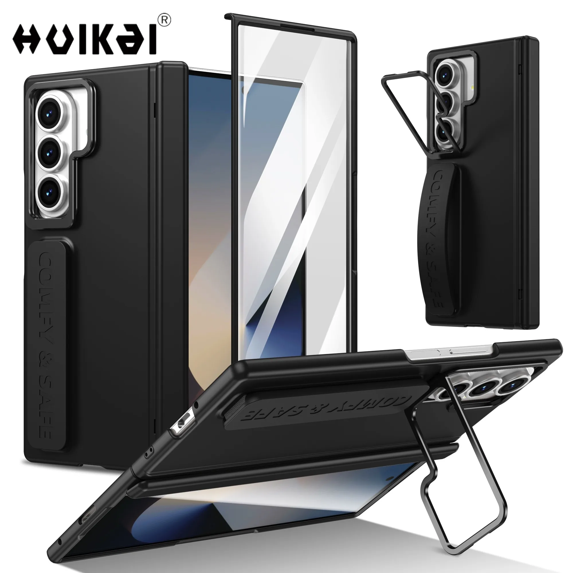 

For Samsung Galaxy Z Fold 7 Z Fold 6 5 Case Hidden Stand Wristband Screen Protector Rotating Kickstands Hinge Protection Covers