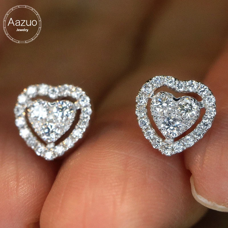 

Aazuo Real Jewelry 18K Gold White Gold Natrual Diamonds 0.60ct Heart Stud Earring For Woman Upscale Trendy Wedding Engagement