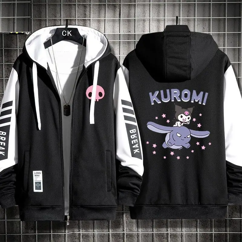 New Sanrio Kuromi Loose Hooded Anime Mymelody Cartoon Students Sports Jacket 100Kg Can Be Worn Track Jacket Casual Sweater Gift