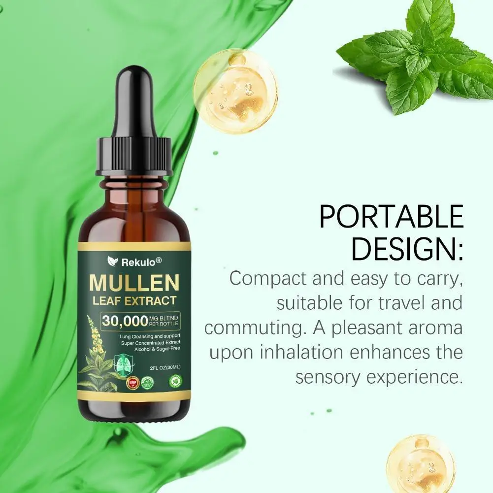 Natural Herbal Serum Drops 30ml Gentle Lung Cleanse Mullein Leaf Extract Super Concentrated Lung Support Supplement 30000mg