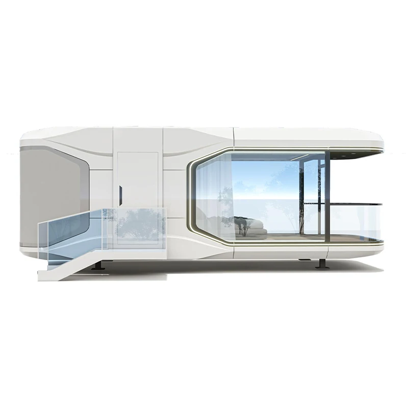 كابينة أبل جاهزة حديثة قابلة للتوسيع - تصميم بيت الحاوية وكبسولة الفضاء، هيكل منزلق، كابينة Apple Pod الذكية #3