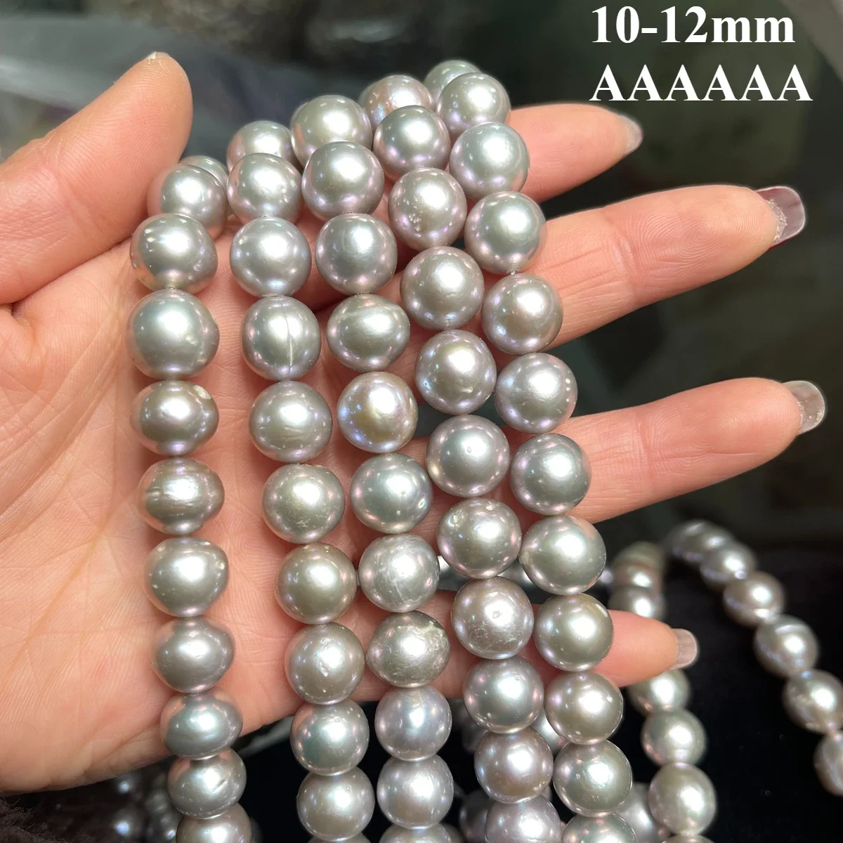 

10-12mm6A Natural Freshwater Gray Large Round Pearl Loose Isolated Bead Fine Gift Jewelry Make DIY Necklace Bracelet Accessories