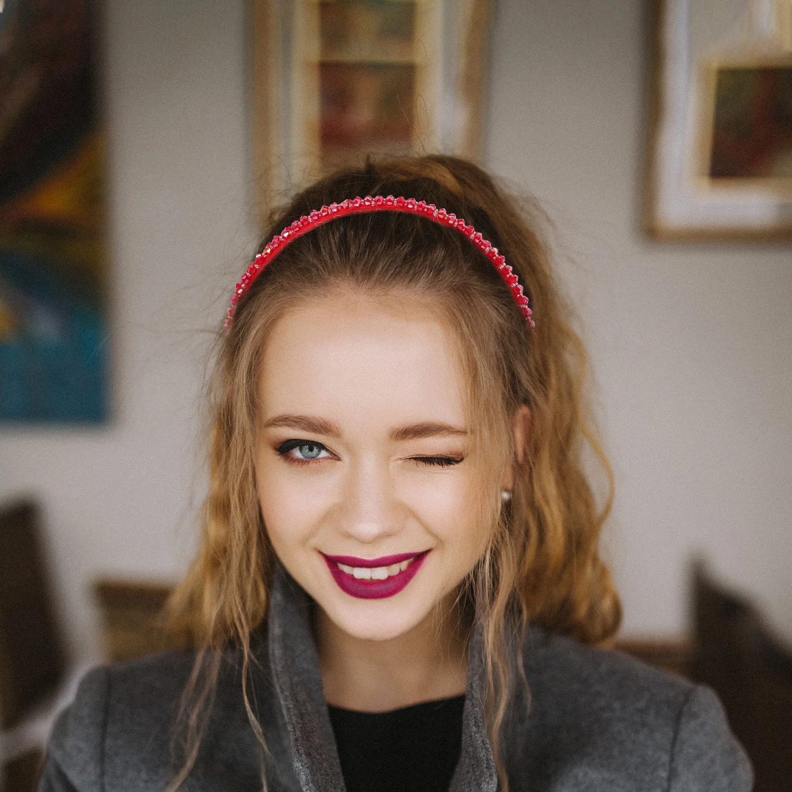 

Crystal Headband Red Hair Band Women Glitter Bridal Party Wedding Headpiece Elegant Hair Accessories Headband Red