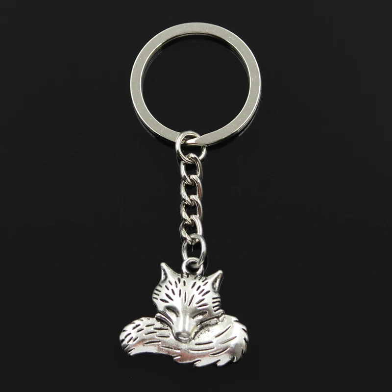 Fashion 30mm Key Ring Metal Key Chain Keychain Jewelry Antique Silver Color Plated Wolf Tail Fox 24x28mm Pendant