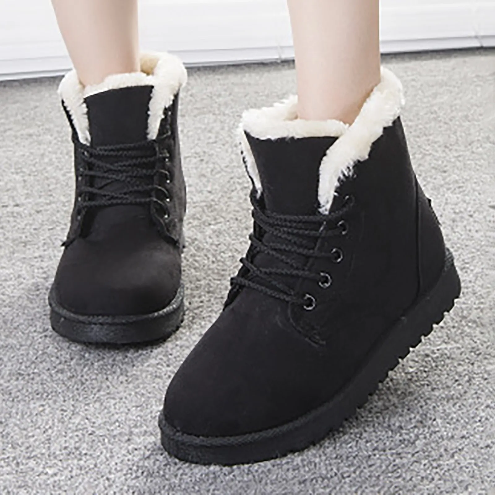 Women Winter Boots New Warm Thicken Snow Boots Lace Up Ankle Boots Non Slip Plush Fur Shoes Keep Warm Ankle Botas Plus Size