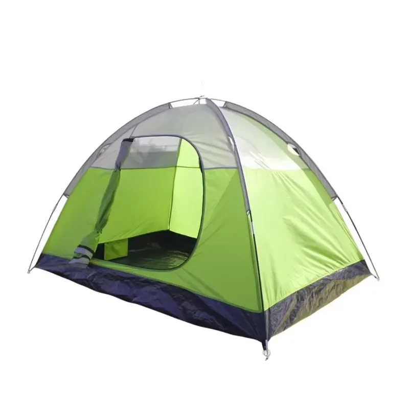 Green Waterproof Camping Tent Double Layer Windproof Outdoor Shelter High Pole Open Design for Hiking and Beach Trip Use