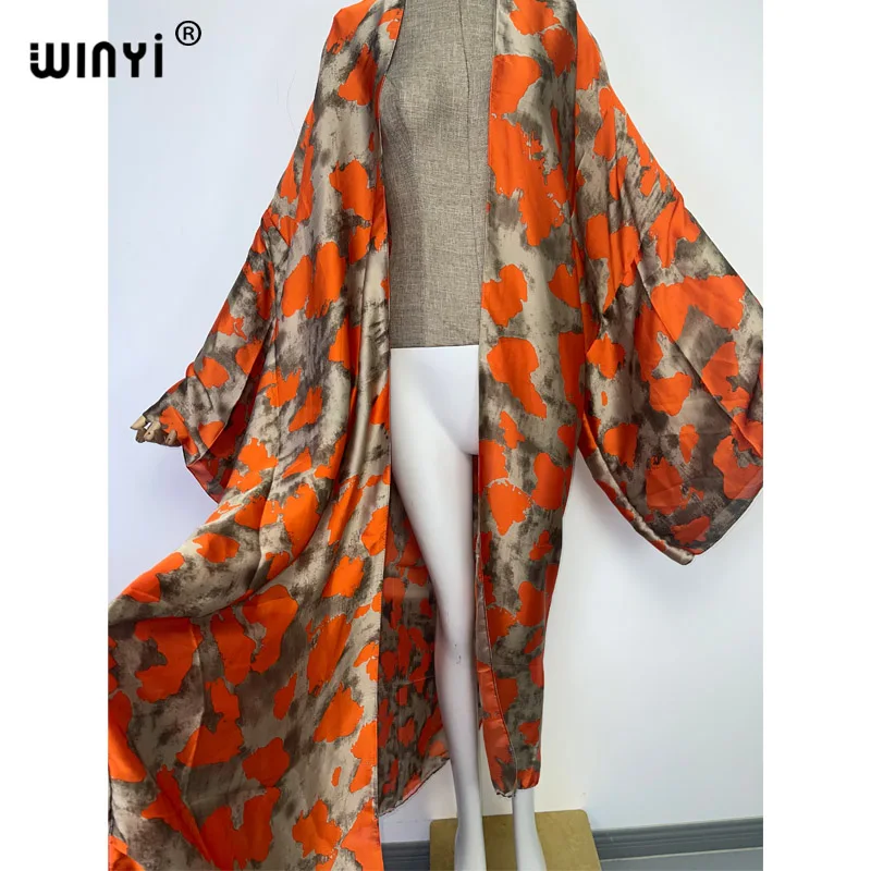 WINYI bright fashion printing sweet lady beach Bohemian long Cardigan Cover-up stitch Cocktail Boho Maxi Holiday party kimono