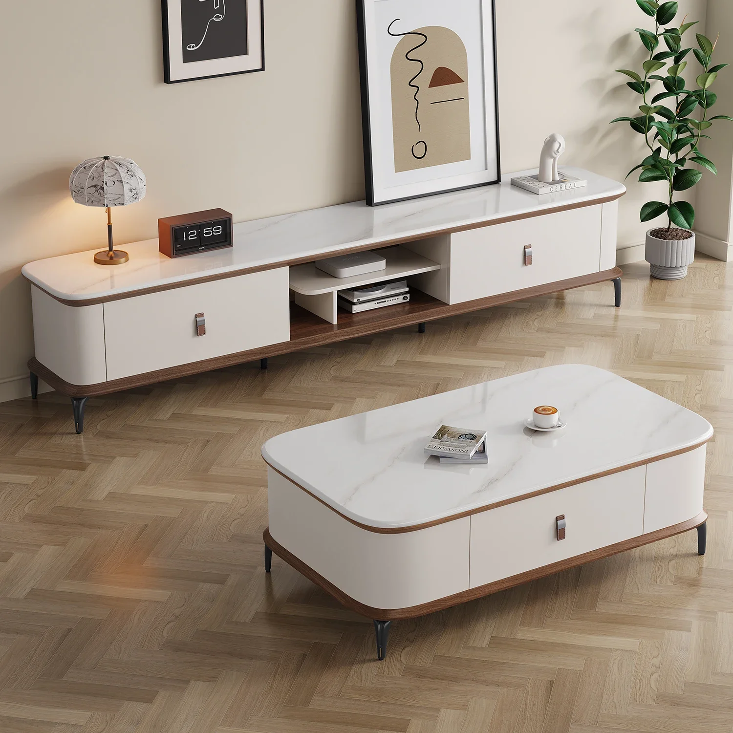All solid wood TV cabinet coffee table combination simple modern home living room