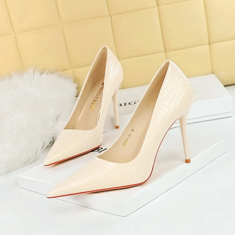 BIGTREE Shoes Patent Leather Woman Pumps Serpentine High Heel Sexy Party Shoes Women Heels Pointed Toe Pumps Ladies Plus Size 43