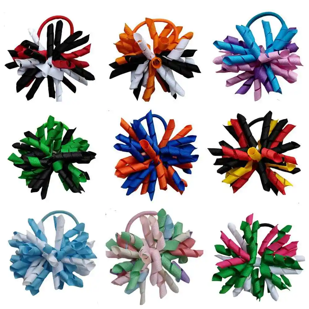 

Girls 3INCH Korker Elastic Hair Bands Ties Flower Bow Clips Accessories Child Ponytail Holders Corker Curly Ribbon Bobbles 10PCS