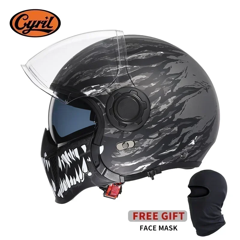 Tam yüz açık yüz motosiklet kask çift Lens modüler kask DOT ECE onaylı CYRIL OP12A adam kadın Retro Moto kask