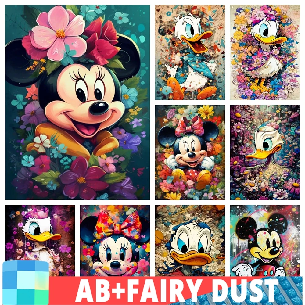 

Fairy Dust AB Disney Diamond Painting Kit Mickey Mouse Animal Coloring Velvet Canvas Donald Duck Flower Handmade Gift