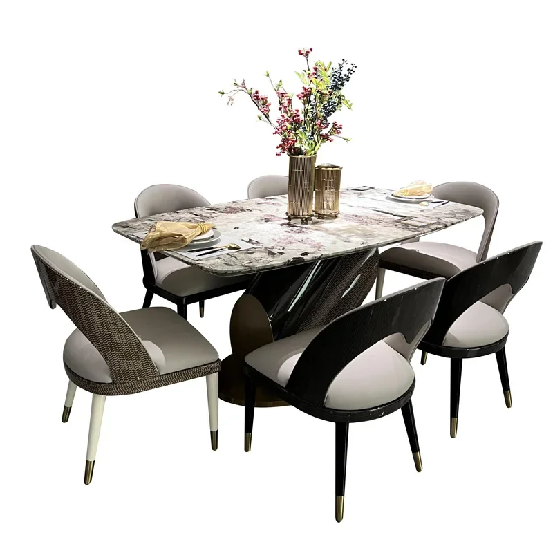 

Italian light luxury marble dining table and chair combination villa suite dining room table and chair