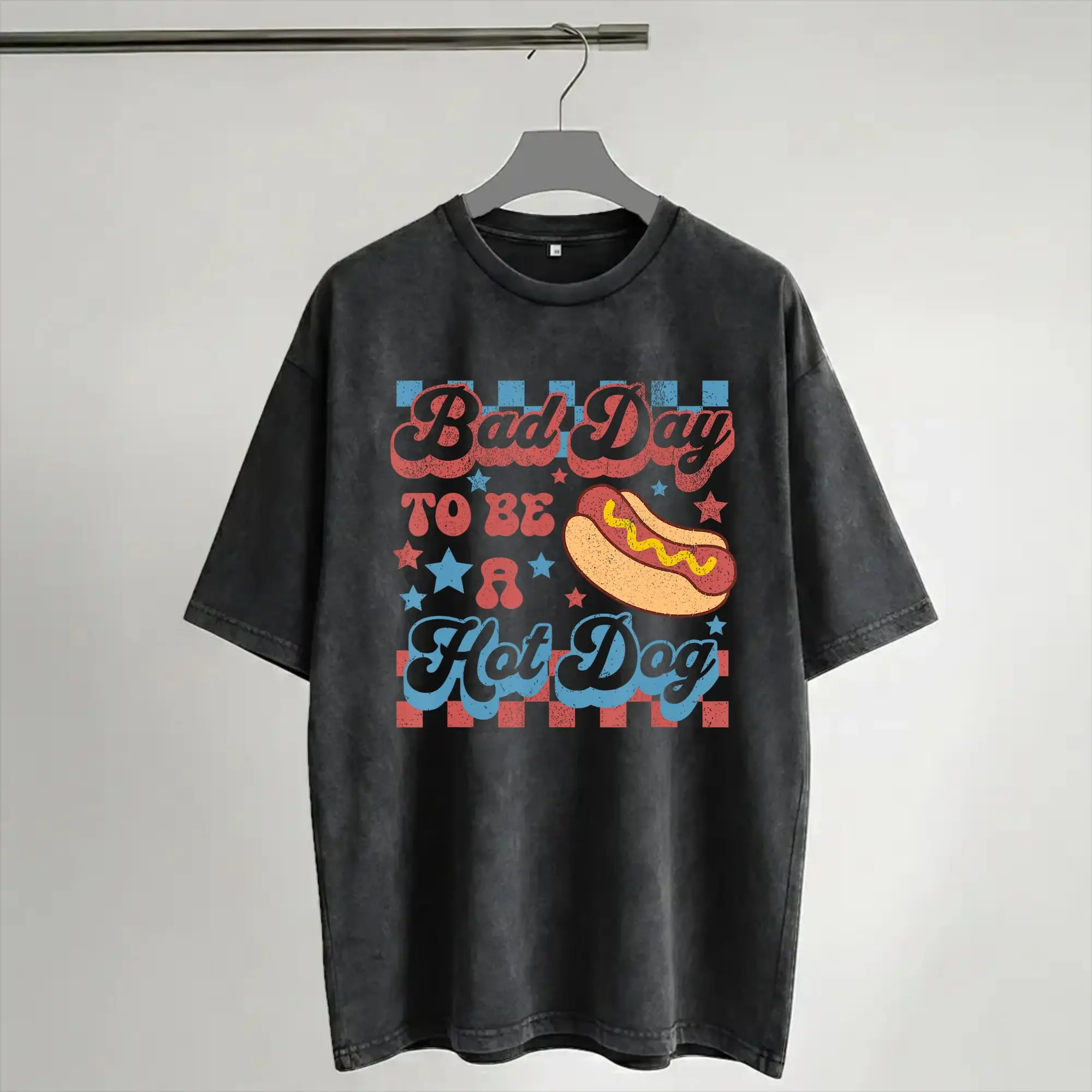 Bad Day to Be A Hot Dog Funny BBQ Grilling Merch Washed T Shirt for Men Women Streetwear Hip Hop T-Shirt Summer Tee Shirt Cotton