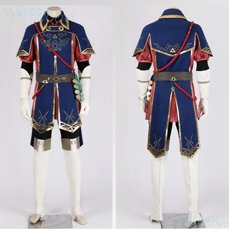 Link Game The Legend Royal Guard Set Cosplay Costume Zelda Uniform Suit Male Cos Battery Prop Gold Wig Blue Set Hat Whole Body