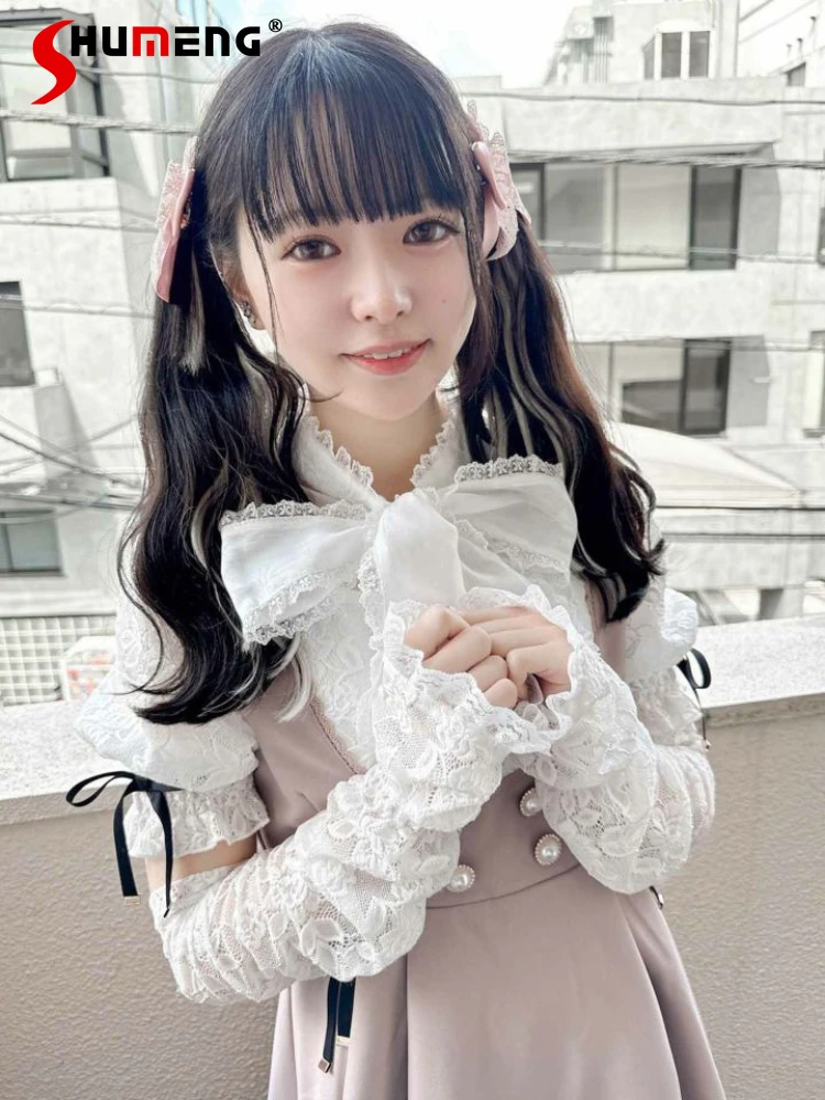 

Japanese Rojita Mine Mass-Produced Popular Bowknot Kawaii Clothes Blouse Detachable Puff Sleeve Lace Shirts with Oversleeve