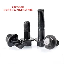 3-50pcs 10.9 Grade Flange Outer Hex Screw with Pad Alloy Steel Hexagonal Head Bolt M6 M8 M10 M12 M14 M16 Thread Length 12-120mm