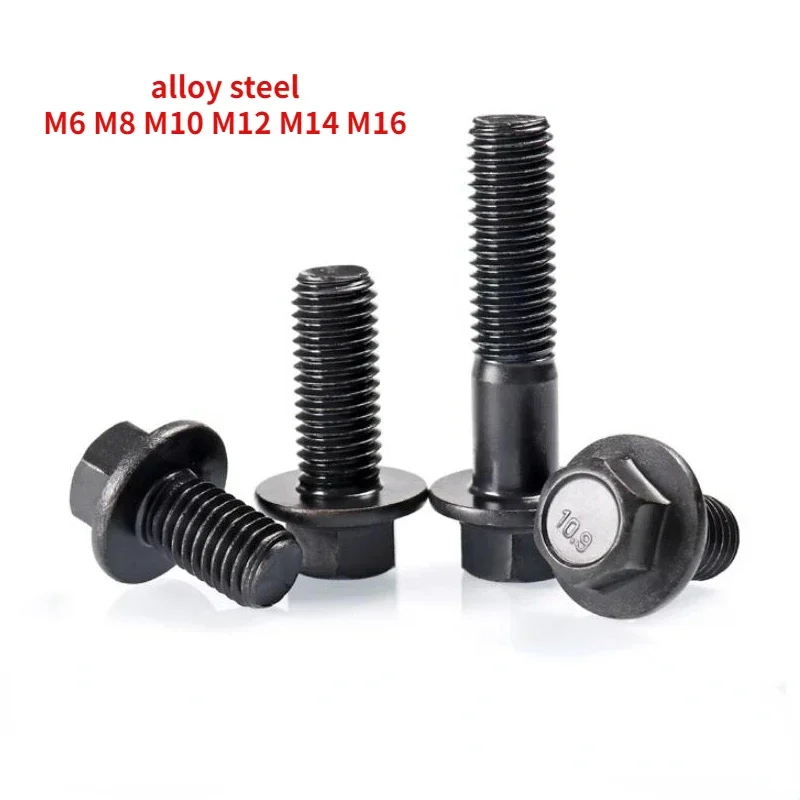 3-50pcs 10.9 Grade Flange Outer Hex Screw with Pad Alloy Steel Hexagonal Head Bolt M6 M8 M10 M12 M14 M16 Thread Length 12-120mm