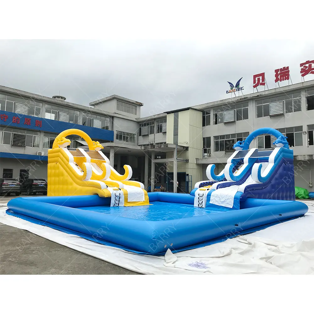 Commercial Inflatable Water Park With Water Slide And Pool Custom Inflatable Ground Water Park For Kids
