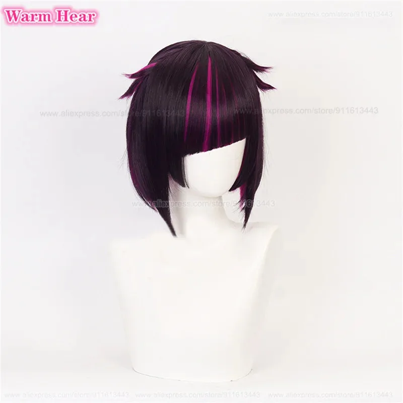 Vanrouge Anime Lilia Cosplay Black Purple Heat Resistant Synthetic Hair Wigs + Wig Cap