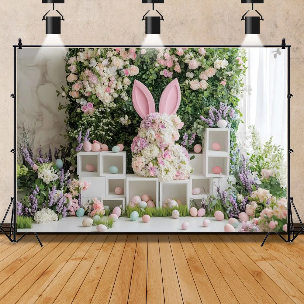 Easter Rabbit Party Backdrop Spring Floral Wall Bunny Eggs Baby Shower Wedding Party Decor Photography Background Photo Studio