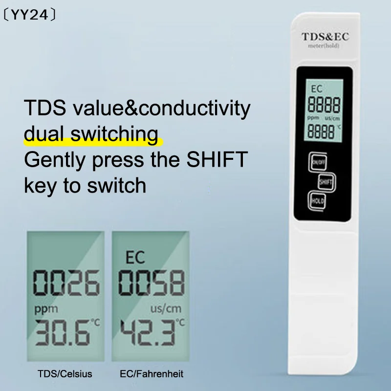 1PC White Digital Water Quality Tester TDS EC Meter Range 0 To 9990 Multifunction Water Purity Temperature TEMP PPM Tester〔YY24〕
