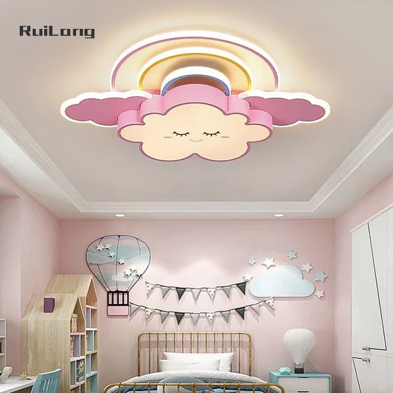 Nursery Cloud Ceiling Light Baby Room Boys Girls Bedroom Decor Cute Pink Chandelier Kids Room Light Ceiling Rainbow Lamp Lustre