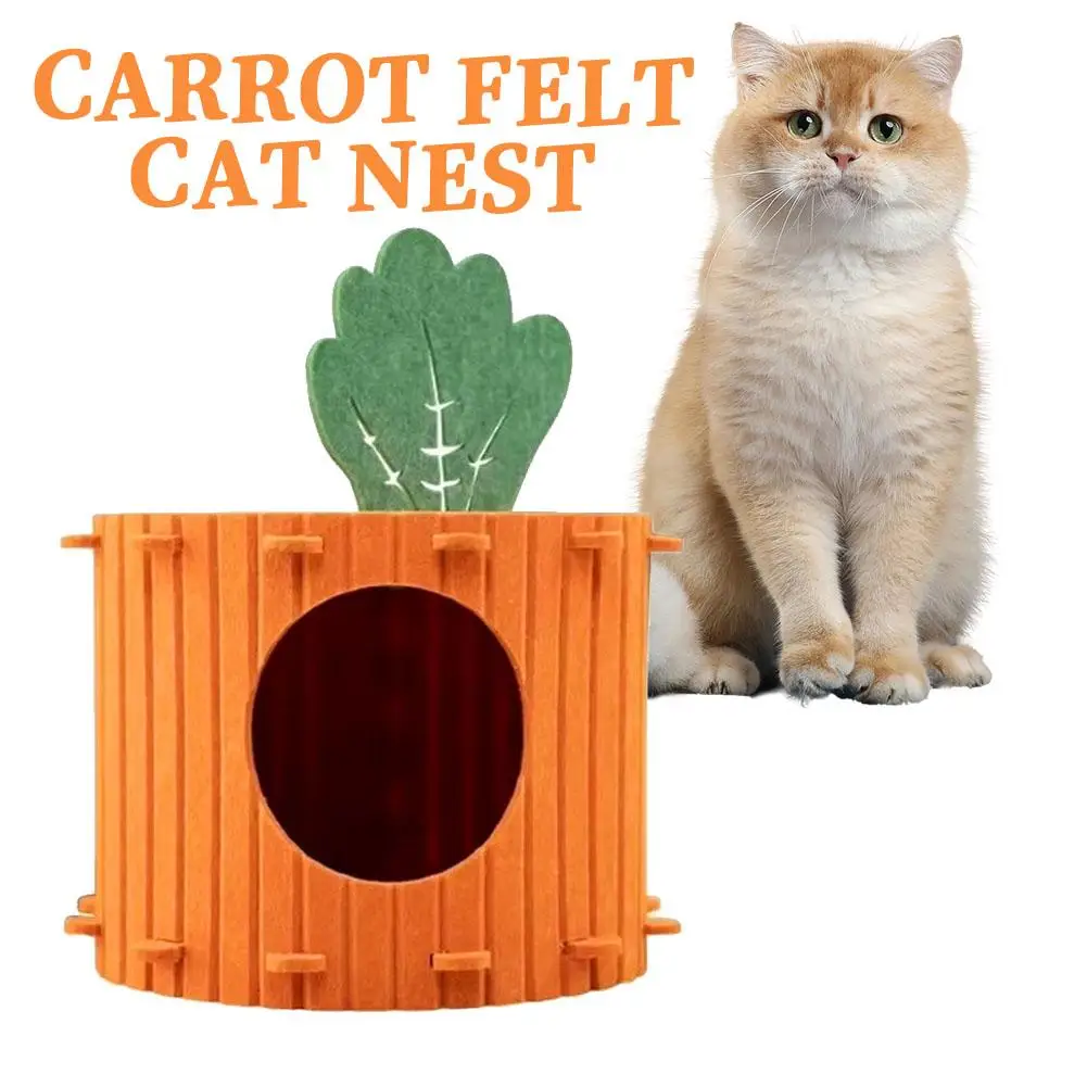 

Cute Orange Carrot Felt Cat House Semi-enclosed Four-season House Drill Tunnel Universal Felt Sleeping Resting Pet Playing E9W9