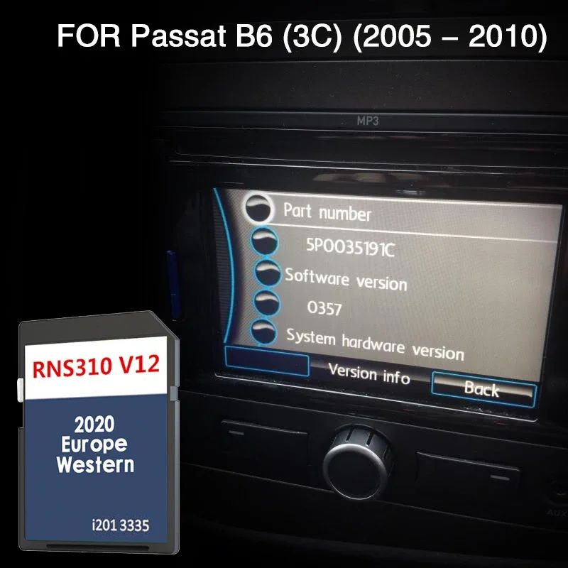 

RNS 310 V12 West Europe for Passat B6 (3C) From 2005 To 2010 Car Map SD Memory Card 8GB Road Version Update Cover Germany UK