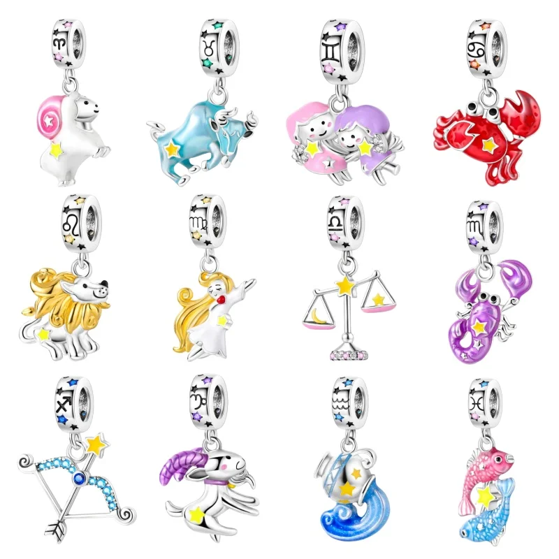 New 12 Zodiac Signs Aries Scorpio Pisces Charm Pendant Suitable Fit Original Bracelets DIY Jewelry