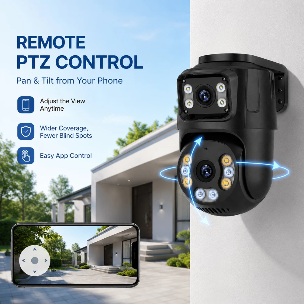 8MP Dual‑Screen POE PTZ Security Camera AI Human Detection H.265 POE Power Supply Dual‑Lens Indoor Outdoor Surveillance Camera
