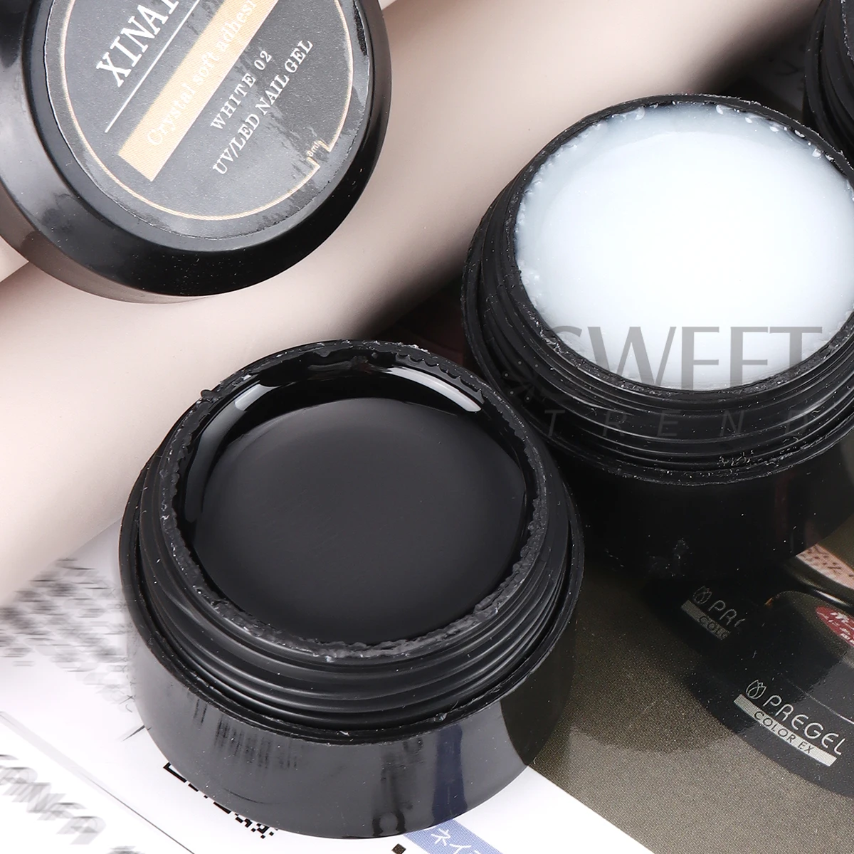 2pcs Crystal Soft Solid Extension Nail Gel With Flower Sculpting Pen Milky Clear Acrylic Carving Jelly Model Gel Manicure Decor