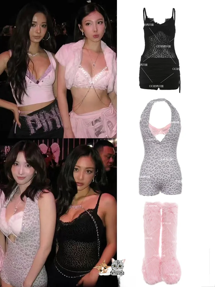 

Костюм для выступлений Cicizhuang: комплект с меховыми леггинсами и боди на бретелях для женщин, весна 2026, модный этнический стиль