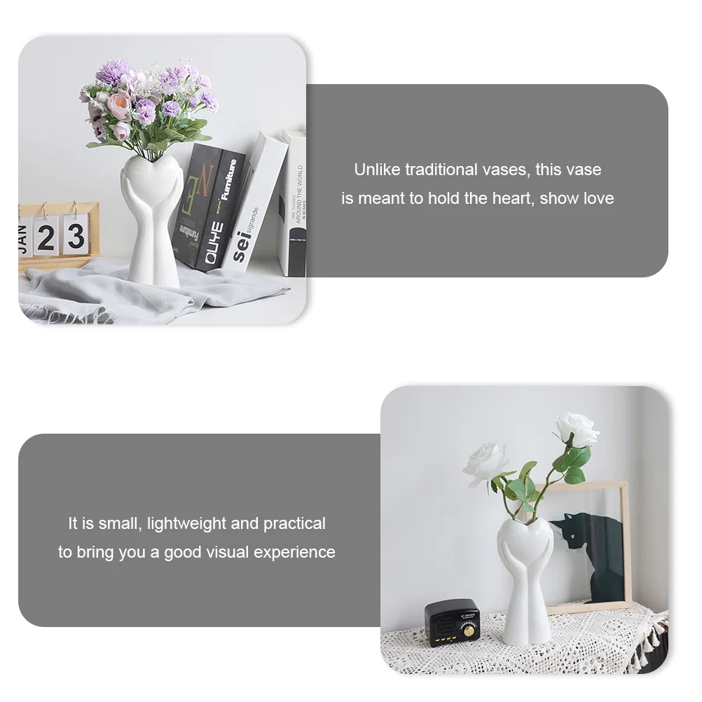 

Ceramic Hand Holding Heart Vase Nordic Style Modern Decorative Flowerpot Modern Art Vase for Floral Arrangement and Home Decor