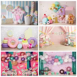 Słodkie cukierki tło pączki lody Lollipop noworodek Baby Shower urodzinowy fotografia imprezowa tło fotografia dekoracyjna Studio Prop