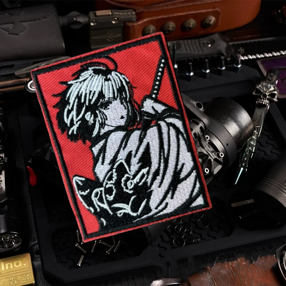 

Japanese Samurai Girl Tactical Patch Embroidery Hook and Loop Patches on Clothes Military Morale Badge Armband Backpack Stickers