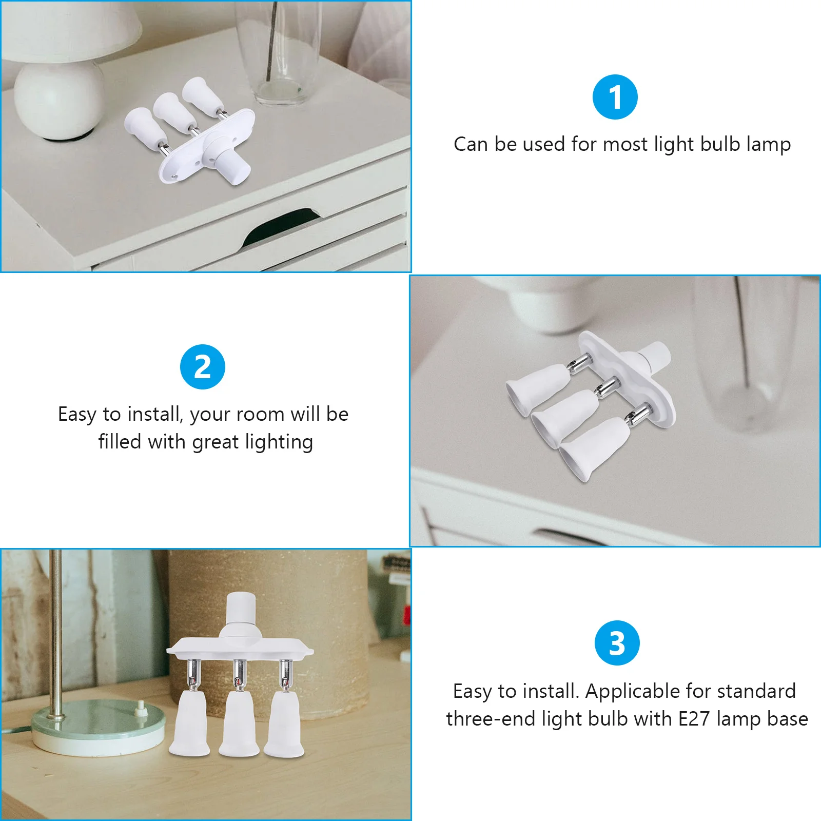

1Pcs E27 Conversion Socket 3-Head Lampholder Flame-Retardant Material Easy Install for Household Ceiling Lamp Light Accessory