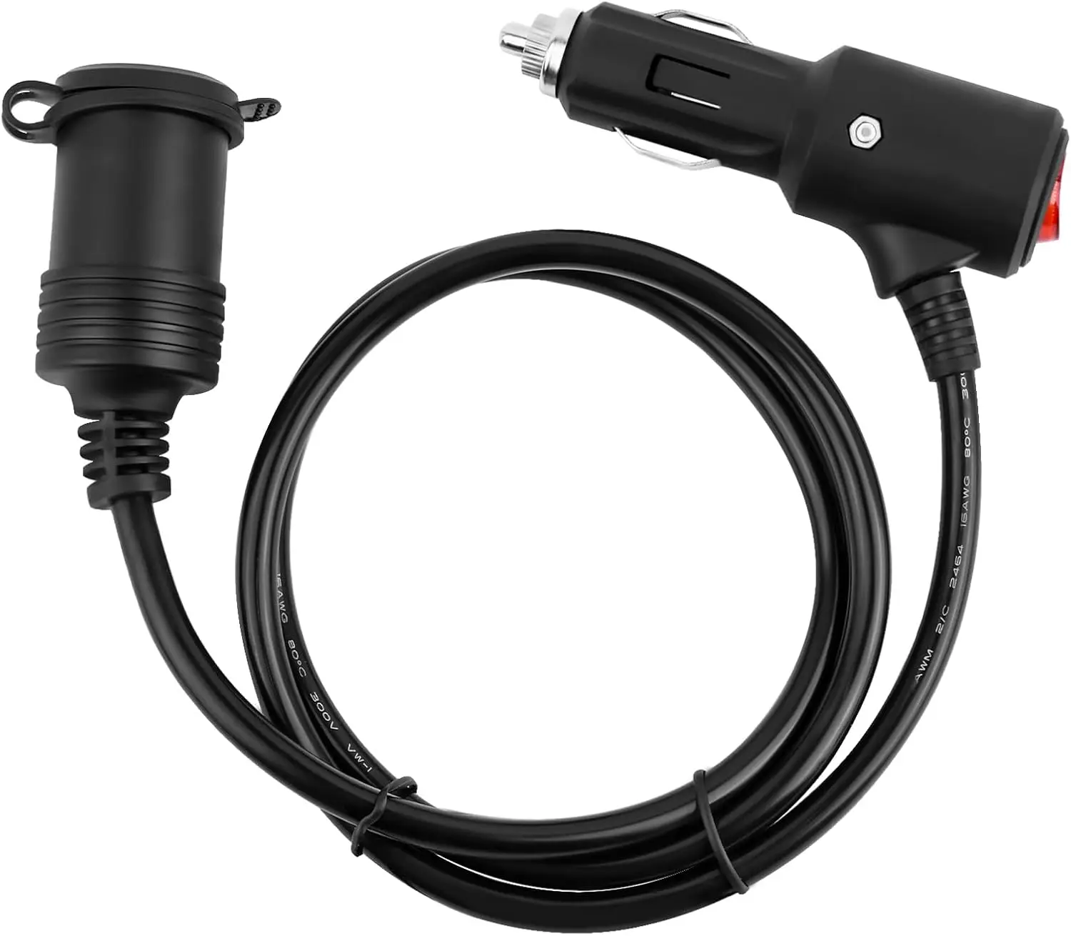 

16 AWG 12V Cigarette Lighter Extension Cord, 3Ft Heavy Duty with 15A Fuse & LED