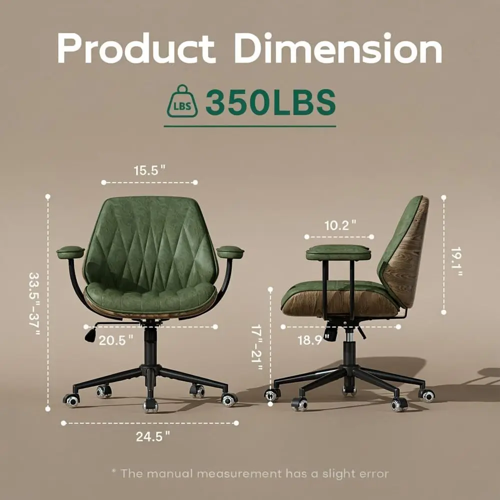 Oice Desk Chair with Rubber Casters and Padded Arms, Premium Olive Green aux Leather Computer Chair, Height Adjustable Vintage R