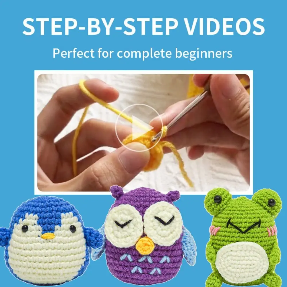 3Pcs Beginner Crochet Starter Kit Handmade Owl DIY Crochet Animal Kit Penguin With Video Tutorials Crocheting Knitting Kit