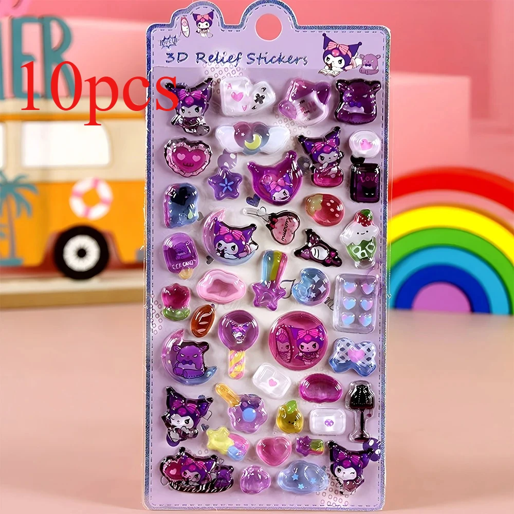 

10pcsSanrio Stickers Cute Melody 3D Relief Stickers Kawaii Girls Cartoon Crystal Sticker Handmade Diy Hand Account Decals Gifts