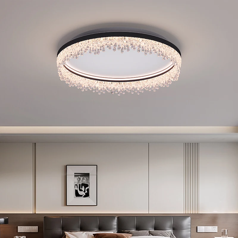 

LED Crystal Ceiling Light Fixture with Remote for Bedroom Living Room Stepless Dimmable Energy Saving Ceiling Lamp Home Decor