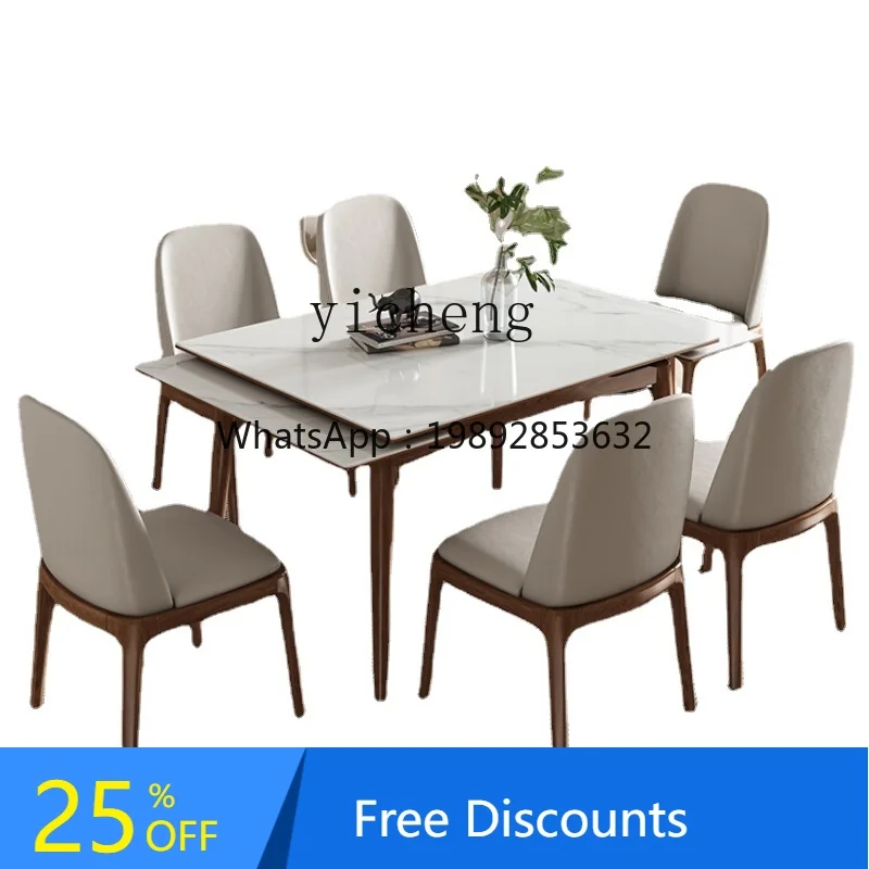 

AA Simple Stone Plate Dining Table Solid Wood Retractable Minimalist Dining Tables and Chairs Set Stretchable Table