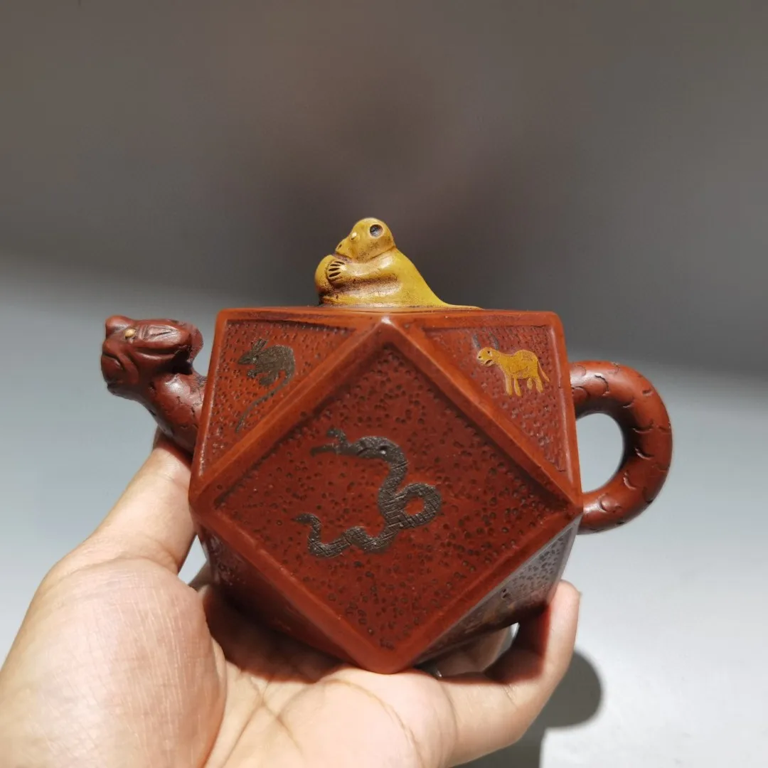 Purple teapot Yixing Purple Clay Teapot 12 Zodiac Patterns Beast Mouth Pot Tiger Tail Handle Pot Kettle Teapot