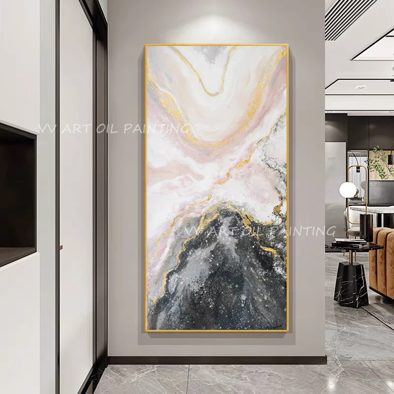 

Розовый, серый, большой размер, новинка 100%, холст ручной работы, картина маслом, настенное искусство, гостиная, украшение для дома